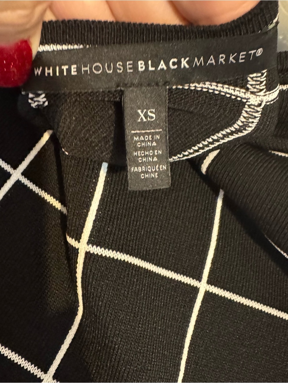 White House Black Market Black Grid Short Sleeve Knit Top XSMALL #Z - Picture 7 of 7